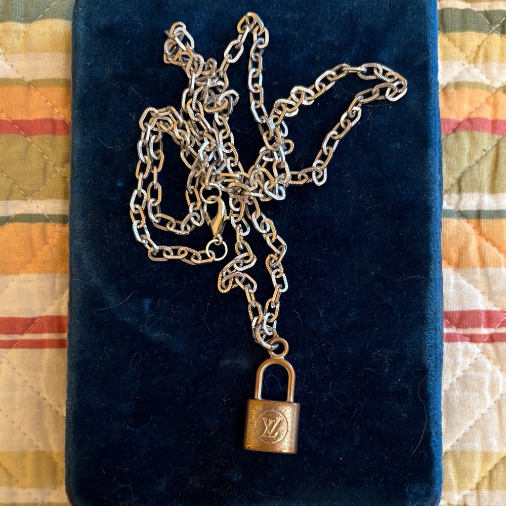 Reimagined Louis Vuitton Gold Padlock charm on vintage Chain Necklace